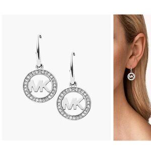 Michael Kors Logo Silver-Tone Drop Earrings with Crystals